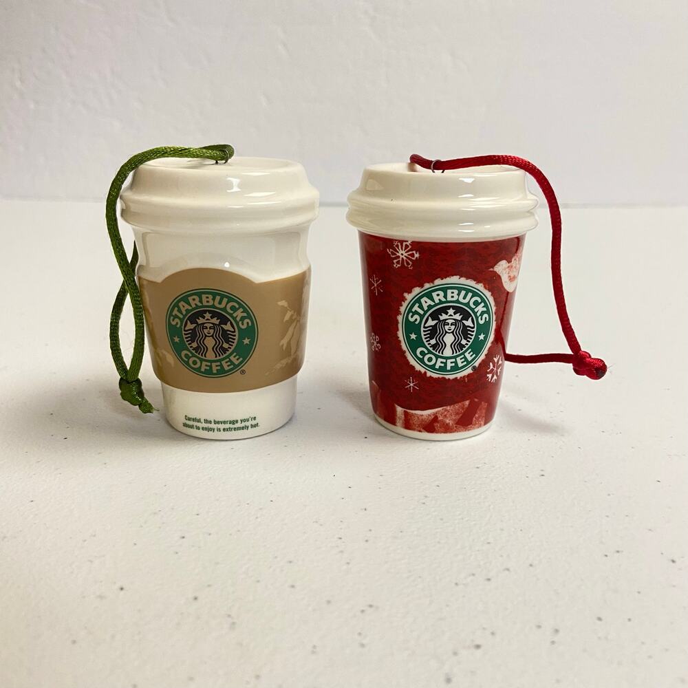 Starbucks 2008 Cup Holiday Christmas Collectible Ornament Set of 2